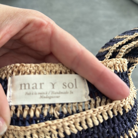 mar y sol straw tote navy blue stripe summer bag from Shopbop raffia handbag new - Picture 2 of 6